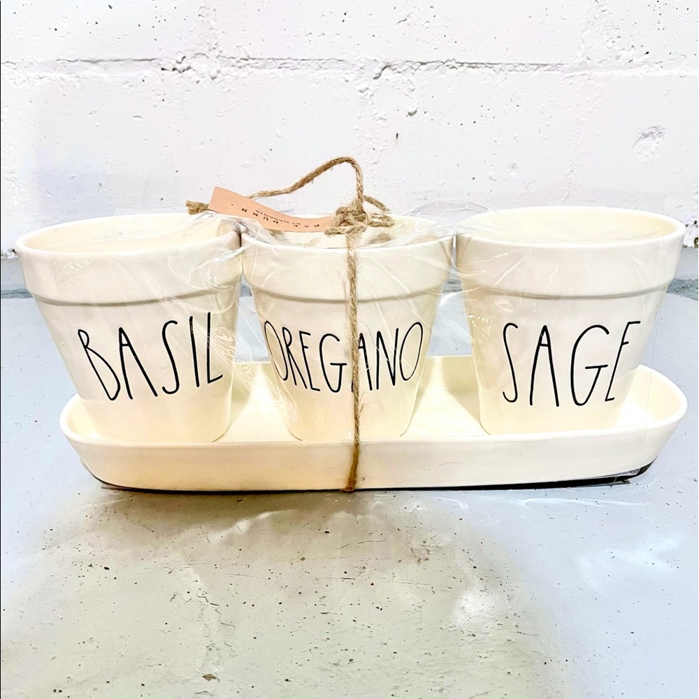 Rae Dunn Basil, Oregano, Sage Planter Set